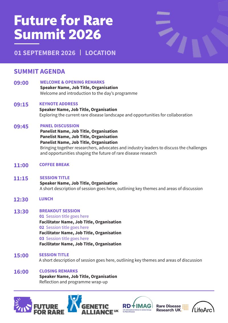 Future for Rare Summit 2026 agenda template
