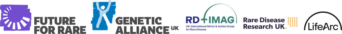 Partner lockup: Future for Rare, Genetic Alliance UK, RD-IMAG, Rare Disease Research UK and LifeArc logos in a row