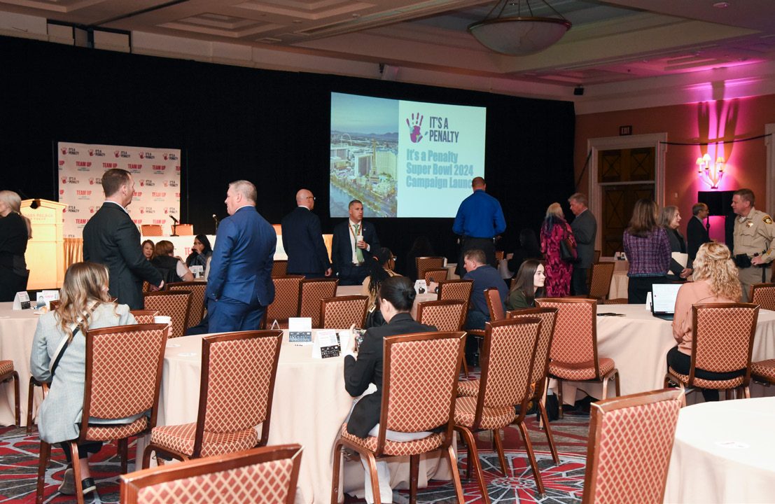 Campaign launch event in a ballroom at Caesars Palace with branded screens